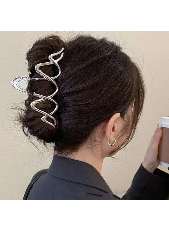 CLENEA Metal Hair Clips, Elegant Large Sliver Hair Claw Clips Geometry Wave Design Strong Hold Claw Clips, Hair Accessories for Women Thick Hair No Slip Hair Jaw Clips Hair Catch Hairpins - Image 5